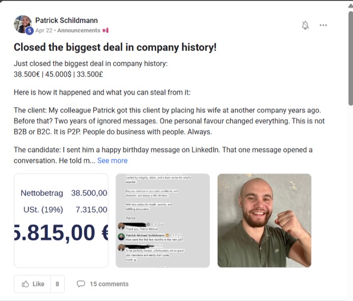 Patrick Schildmann: closed the biggest deal in company history